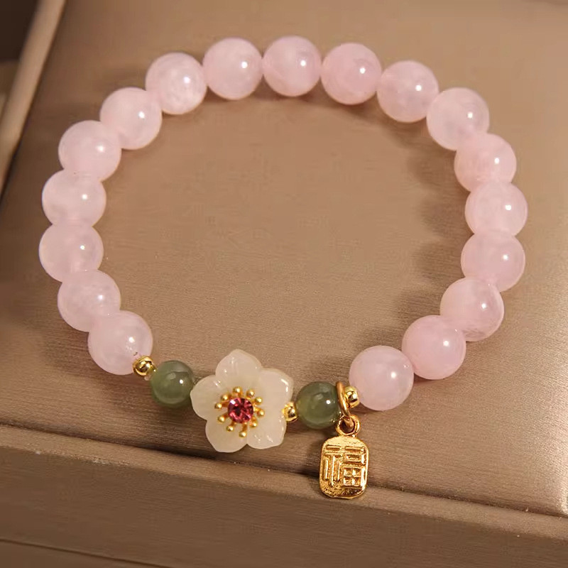 Vòng tay nữ ngọc Hetian hoa đào màu hồng tự nhiên