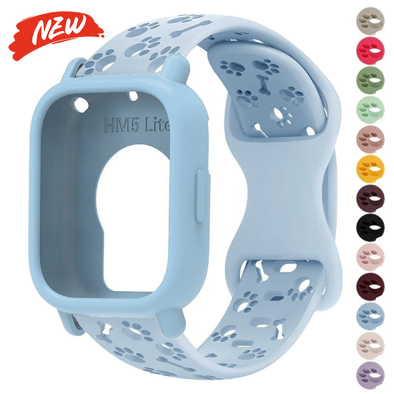 Dây đeo silicon + vỏ cho Redmi Watch 5Active / 5Lite chân chó dễ thương thoáng khí dây đeo thể thao mềm mại
