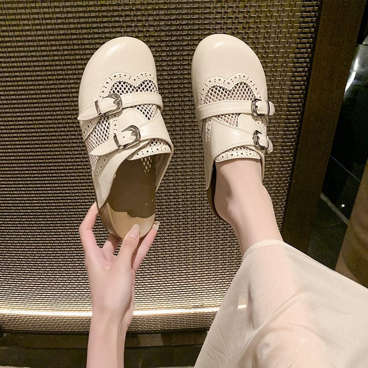 Mùa Hè Phong Cách Mới Lưới Rỗng Thoáng Khí Thường Ngày Đế Bằng Slip-On Muller Dép Dép Thời Trang Thoải Mái Mặc Ngoài Chống Trơn Trượt Mặc