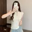 Mùa hè Phong cách mới Phong cách dân tộc Yếu tố phong cách Trung Quốc mới Khóa đứng cổ áo dệt kim Thiết kế áo Vest cảm giác xếp li hàng đầu