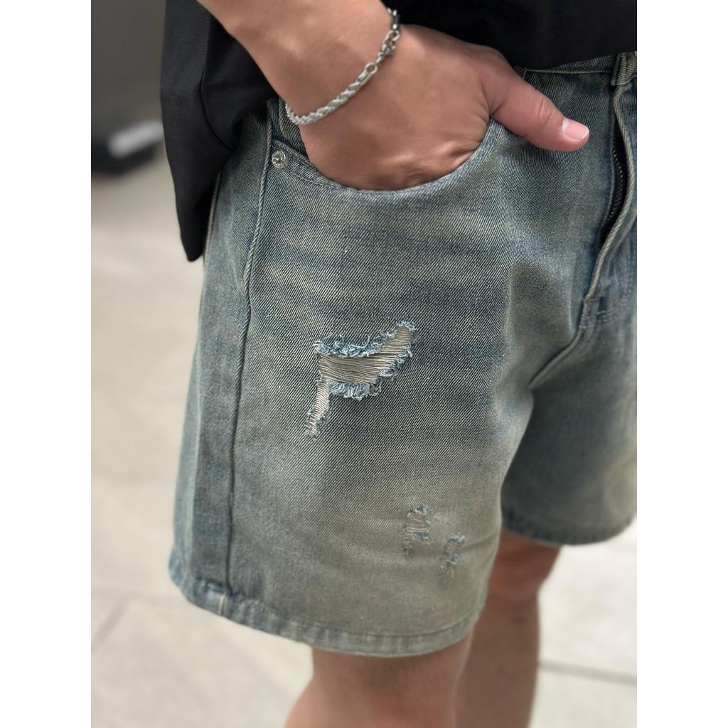 Quần Short Jean Nam DIN, Quần Xanh Form Trên Gối Rách Nhẹ, Không Phai Dễ Phối Đồ, Đa Dạng Phong Cách JD67