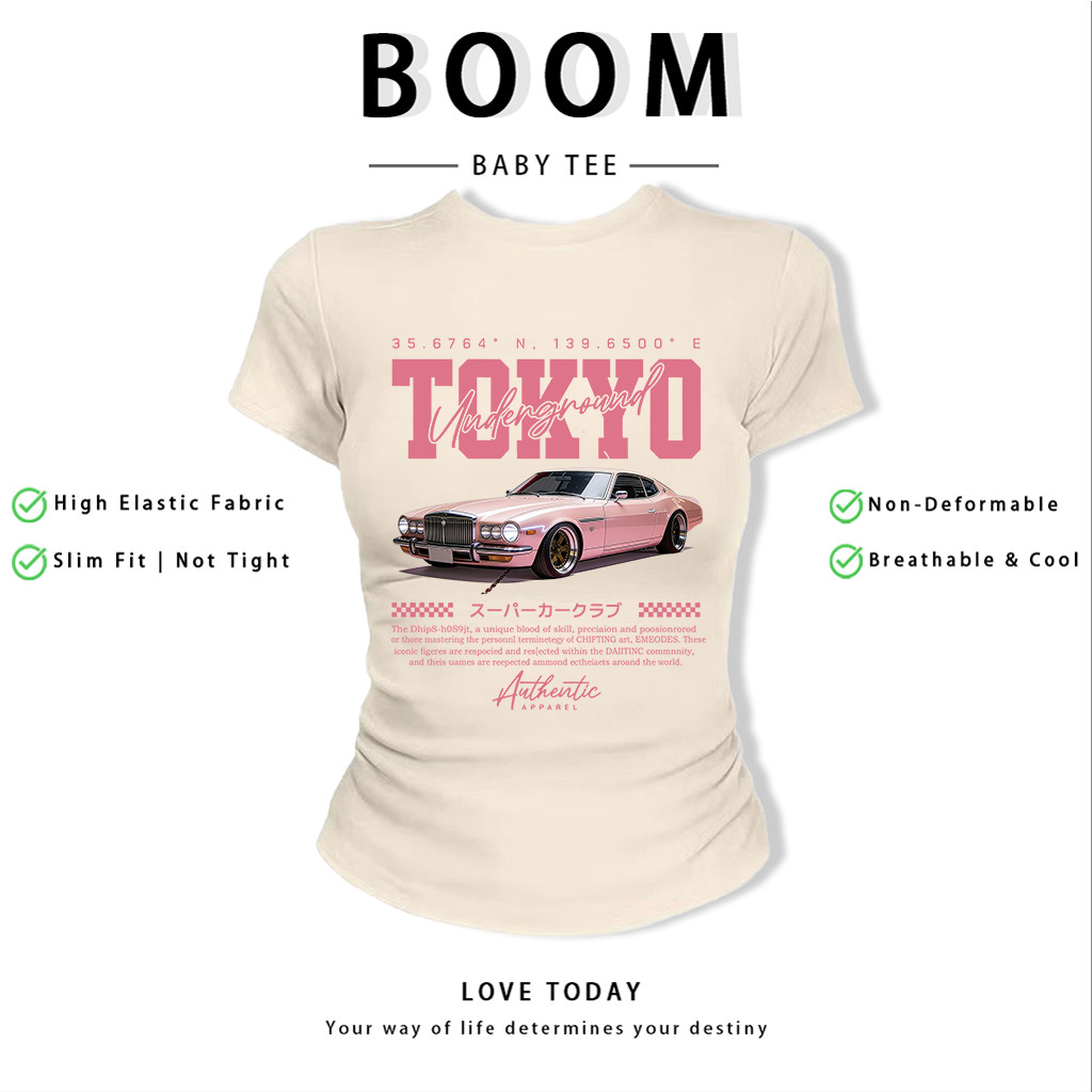 BOOM Áo Baby Tee Nữ Cotton Ôm Body-Áo Thun Ngắn Tay Y2K In Hình PhongCách Mùa Hè, Cổ Tròn Hàng Đầucách hàn quốc phongC91