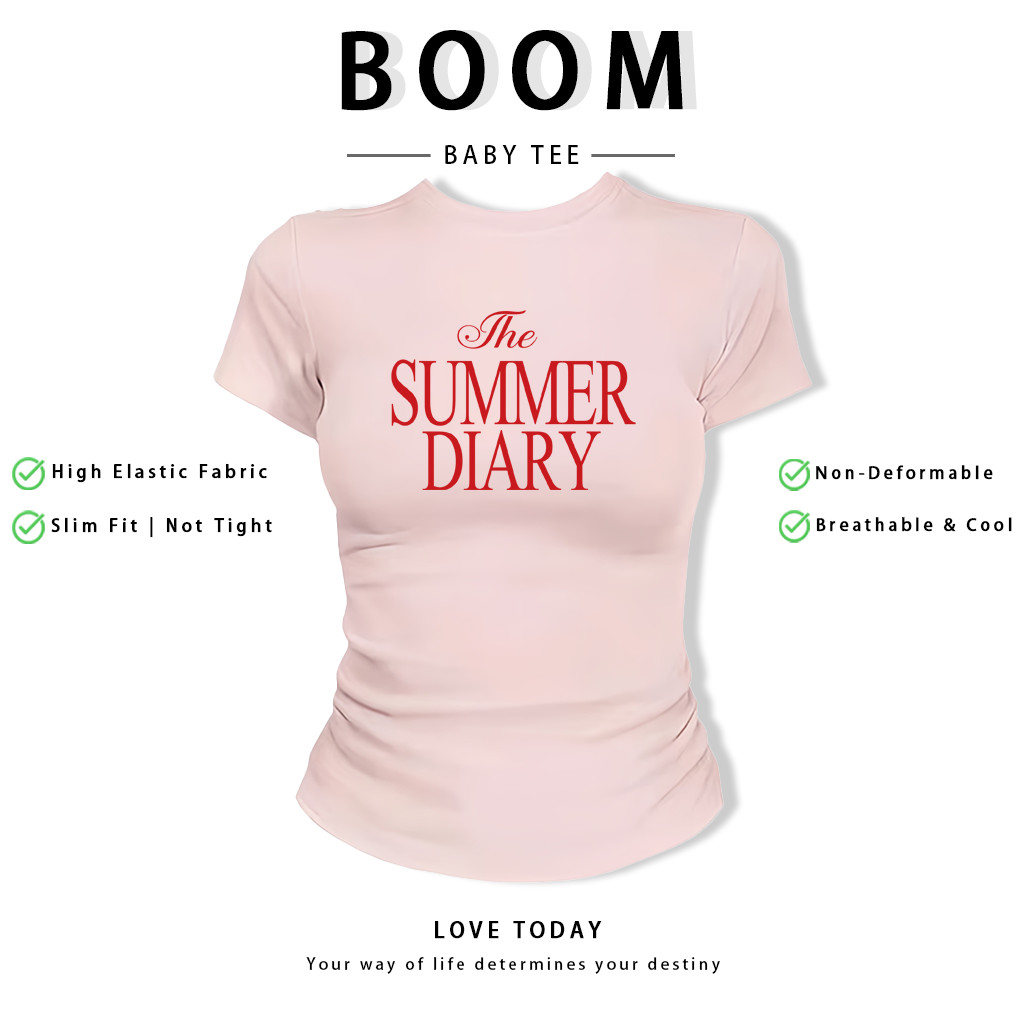 BOOM Áo Baby Tee Nữ Cotton Ôm Body-Áo Thun Ngắn Tay Y2K In Hình PhongCách Mùa Hè, Cổ Tròn Hàng Đầucách hàn quốc phongV12