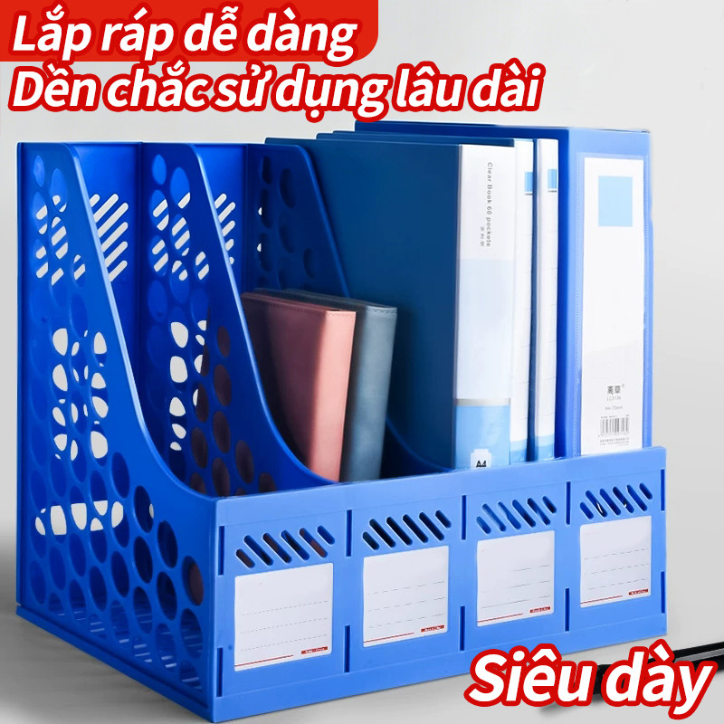 Kệ đựng tài liệu 4 ngăn để bàn học sách vở A4 đồ decor văn phòng học sinh cứng cáp gấp gọn