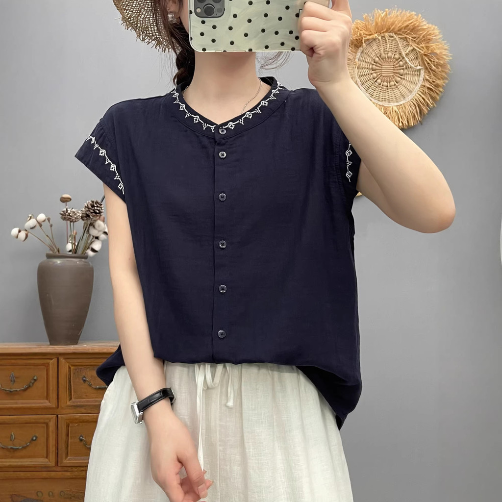 [Sẵn Sàng] Áo Sơ Mi Nữ Sợi Cotton Cao Cấp Mùa Hè 2026 Phong Cách Dân Tộc Thiết Kế Niche Không Tay