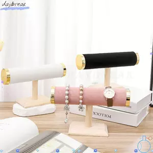 Giá trưng bày trang sức DAYBREAK, Giá đỡ vòng tay một lớp bằng gỗ nguyên khối, Vỏ kim loại nhung chất lượng cao Kệ lưu trữ vòng tóc Giá đỡ đồng hồ