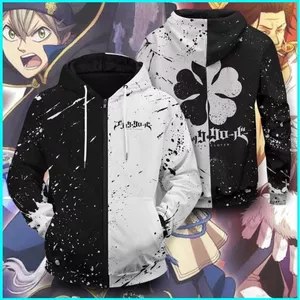 SY3 Anime Đen Cỏ Ba Lá Áo Dài Tay Áo Chui Đầu Áo Rời Unisex Đồ Họa Hoody 3D In YS3