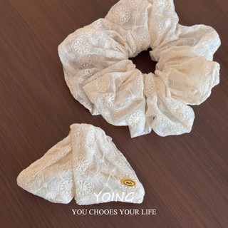 Yoing / Pháp Nhẹ Nhàng Siêu Cổ Tích Gạc Ren Thêu Scrunchy Dây Buộc Tóc