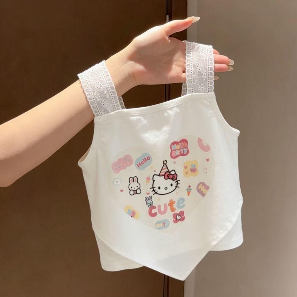 Mùa Hè Phong Cách Mới Bé Gái Áo Vest Giả Hai Mảnh Hoạt Hình Dễ Thương Top 80-130 Size MOU6