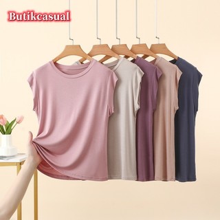 Áo thun nữ modal trơn mùa hè mới tay ngắn mỏng áo sơ mi dáng rộng thông thường Áo đa năng L 2XL