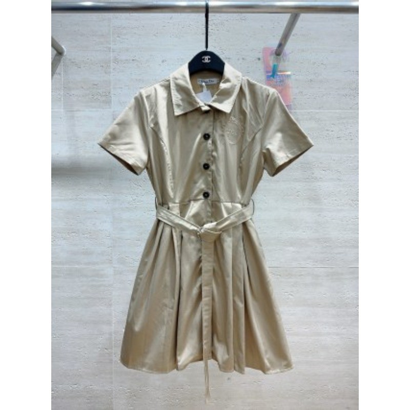 Váy nữ dài vừa phải mới có ve áo và thêu Cotton chéo
