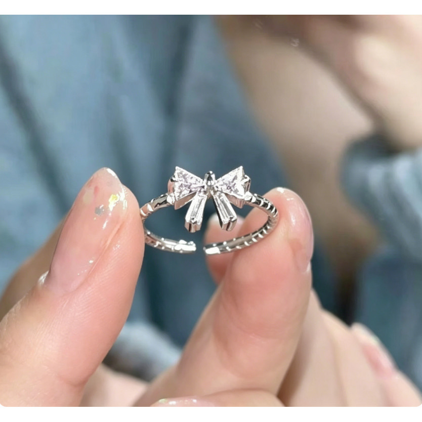 Nhẫn nữ đa năng khí chất thời trang nơ zircon đơn giản cá tính