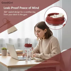 Bình Nước Anh Đào Dễ Thương 580Ml Dành Cho Học Sinh Cốc Nhựa Di Động Ống Hút Đôi Cho Ký Túc Xá Trường Học Du Lịch Dã Ngoại VN