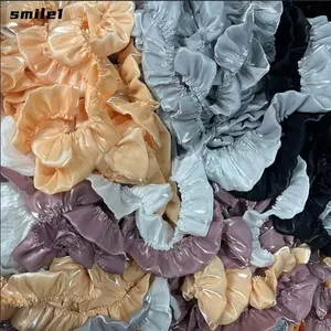 Viền viền ren xếp nếp SMILE, Viền ren xếp ly ánh sáng nước nhiều màu, Chất liệu viền vải viền viền viền rộng 5cm Ruy băng xếp li hai lớp Quần áo búp bê ren