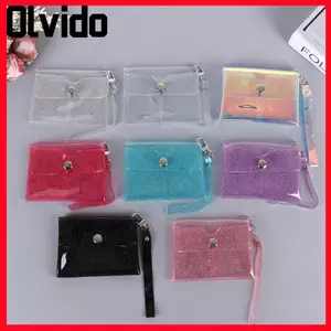 Ví đựng tiền xu OLVIDO, Hộp đựng thẻ chìa khóa đầy màu sắc bằng nhựa PVC, có dây đeo cổ tay Túi đựng son môi hai lớp trong suốt