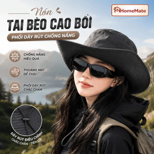 Mũ Tai Bèo Cao Bồi HomeMate Vành Rộng Có Dây Rút, Nón Bucket Chống Nắng Nam Nữ Phong Cách Nhật Bản Đi Biển Du Lịch