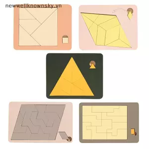 MỚI 1 Bộ Đồ Chơi Trẻ Em Bằng Gỗ Hình Học Xếp Hình Thử Thách Không Thể Đốt Não Nén IQ Tangram Brain Teasers Ghép Hình Cho Người Lớn SKY