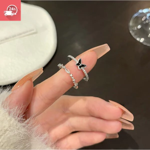 Nhẫn nữ zircon hình bướm đen khí chất thời trang cá tính và đa năng