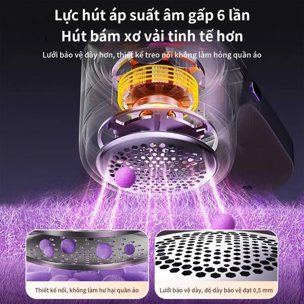 Máy Cắt Lông Xù Quần Áo 6 Lưỡi Dao Nâng Cấp, Máy Cạo Xù Vải Sạc Điện, Màn Hình LED Thông Minh, Loại Bỏ Xơ Vải Hiệu Quả