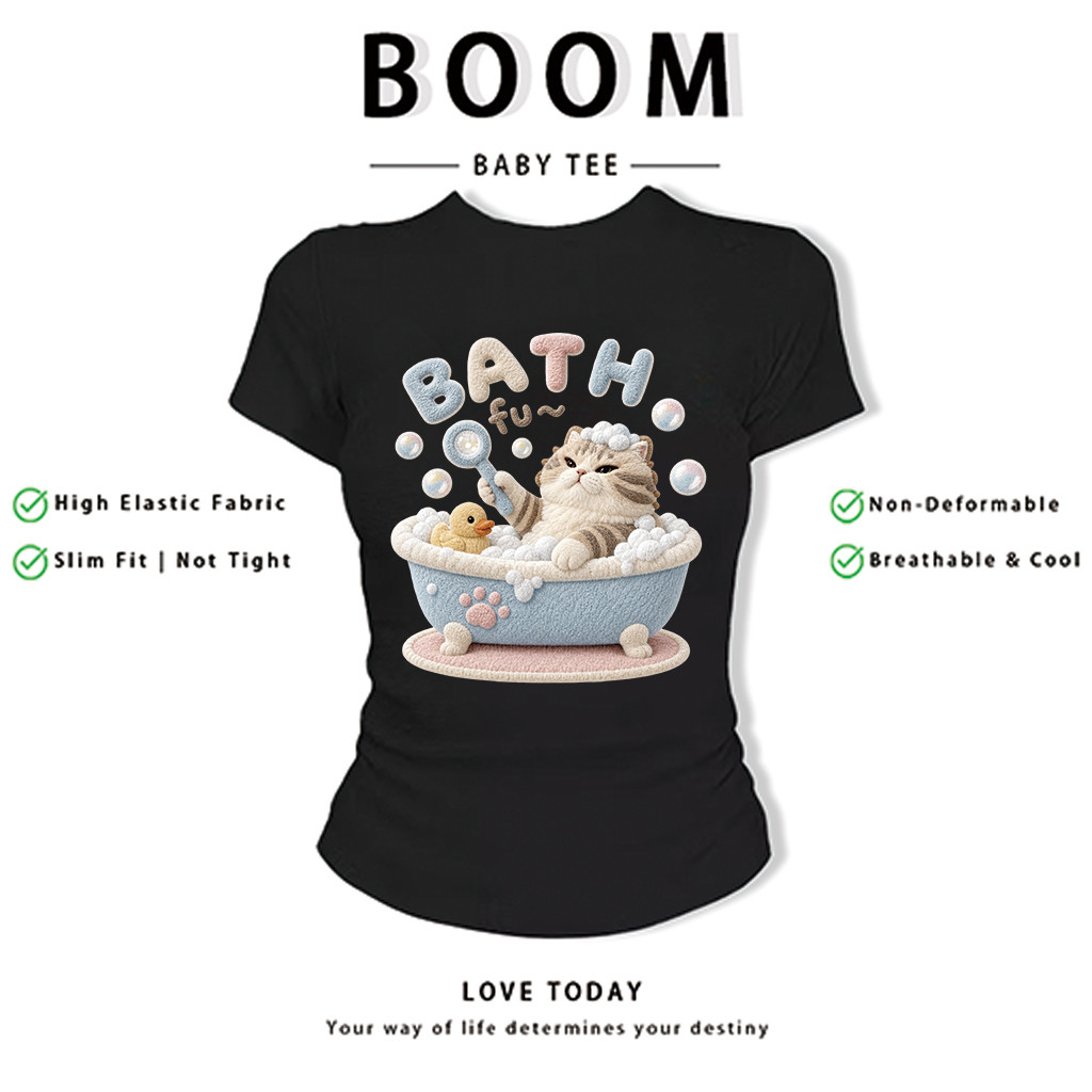 BOOM Áo Baby Tee Nữ Cotton Ôm Body-Áo Thun Ngắn Tay Y2K In Hình PhongCách Mùa Hè, Cổ Tròn Hàng Đầucách hàn quốc phong&85