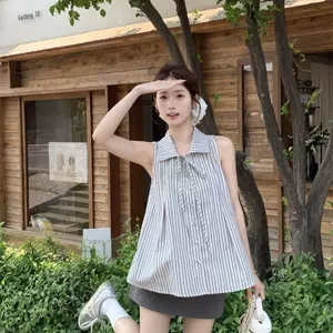 Áo sơ mi nơ sọc cao cấp kiểu Pháp mùa hè Phong cách mới Slimer Look Commuter Top