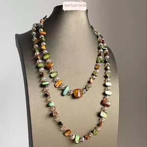 Vòng cổ dài ITRUMPET, Vòng cổ cổ cổ điển Bohemian, Vỏ sang trọng nhẹ đính cườm đầy màu sắc và xanh lá cây Vòng cổ hai lớp có thể xếp chồng lên nhau Phụ nữ bé gái
