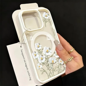 Magsafe Ốp sạc dây từ hoa C vuông sang trọng Ốp lưng Noel iPhone17 16 15 14 13 12 11 Pro Max 7 8 Plus XR XS Max
