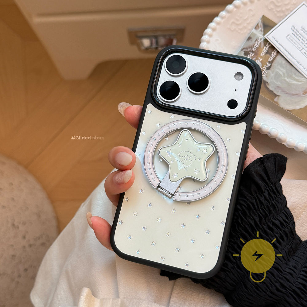 Phone Case For iPhone 17 Pro Max Plus 16 15 14 13 12 with Griptok TPU Magnetic Black with Griptok Star Gilding Aesthetic Korean Cute
