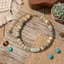 Vòng tay đính cườm đá mắt hổ tự nhiên Hạt phẳng Phong cách Bohemian Dây đeo cổ tay đàn hồi
