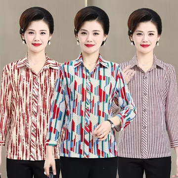 Áo Sơ Mi Dài Tay Nữ 2025 Quần Áo Mùa Hè Plus Size Quần Áo Nữ Mẹ Quần Áo Áo Sơ Mi Người Cao Tuổi Trung Niên Áo Nữ Xuân Thu20260601