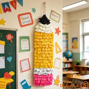 Trang trí bút chì Back to School Có thể tái sử dụng Lớp học treo tường Streamer Phông nền cho bữa tiệc Photo Booth Prop