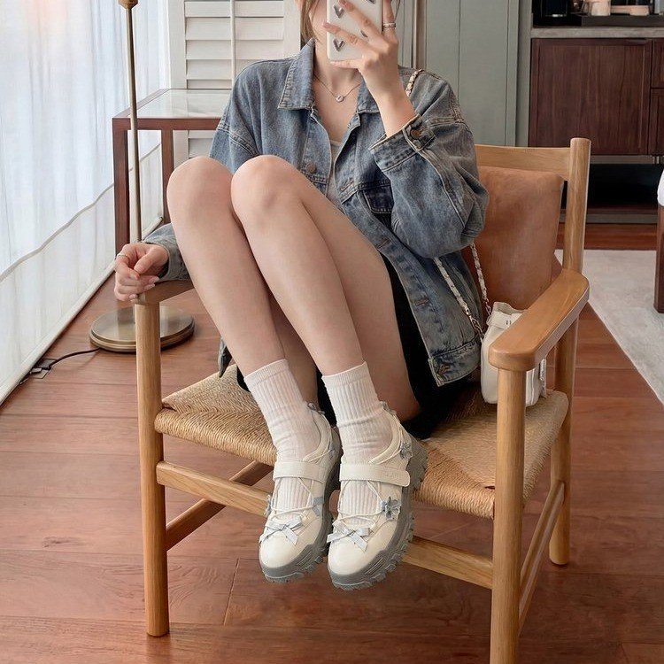 Da Mềm Pháp Đế Mềm Thoải Mái Đế Dày Mary Jane Giày Mùa Hè Phong Cách Mới Thời Trang Mặc Ngoài Chống Trơn Trượt Chống Mài Mòn Velcro