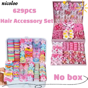 Bộ phụ kiện tóc NICOLOO 546 chiếc, Dây buộc tóc không làm tổn thương cho bé gái đầy màu sắc, Dây buộc tóc co giãn cao Frangipani Bé gái Trẻ em