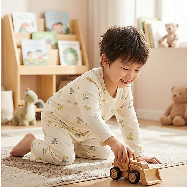 Bộ dài tay bé trai Lá Homewear TCL5, đồ ngủ bé trai vài tencel lycra mềm mỏng mát