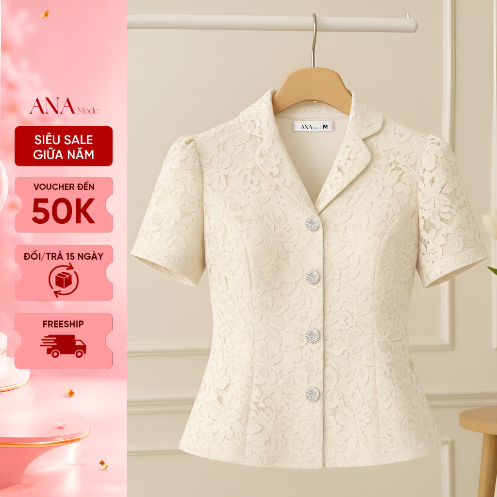 Áo Kiểu Công Sở Nữ ANA Mode Chất Liệu Ren Thanh Lịch Đi Tiệc Quà Tặng Mẹ AK25CHG03
