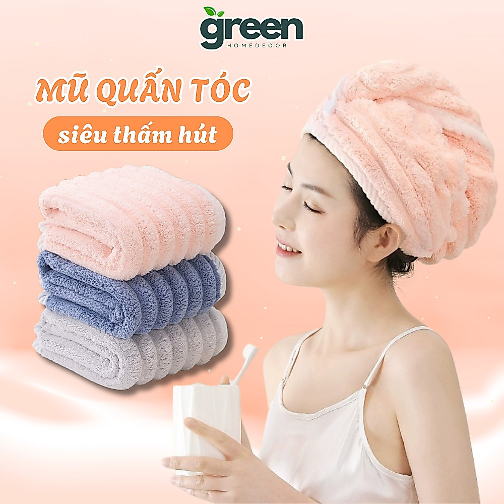 Mũ Quấn Tóc Siêu Thấm Hút Nhanh Khô, Khăn Ủ Tóc Microfiber Dệt Sóng Mềm Mịn Không Xù Lông