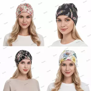 PYCOU Mũ Cotton gió Bandana, Khăn xếp in hoa mùa xuân thông thường, Mũ hóa trị Bohemia chất lượng cao dành cho nữ Quốc gia