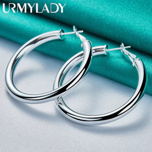 URMYLADY Bạc 925 Mịn 50MM Bông Tai Vòng Tròn Cho Nữ Thời Trang Cưới Đính Hôn Dự Tiệc Trang Sức