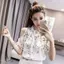 Cổ Tròn Hoa Off-the-Shoulder Áo Sơ Mi Voan Kích Thước Lớn Mỏng Hơn Nhìn Phiên Bản Thời Trang Mùa Hè Áo Sơ Mi Ngắn Tay Nhỏ