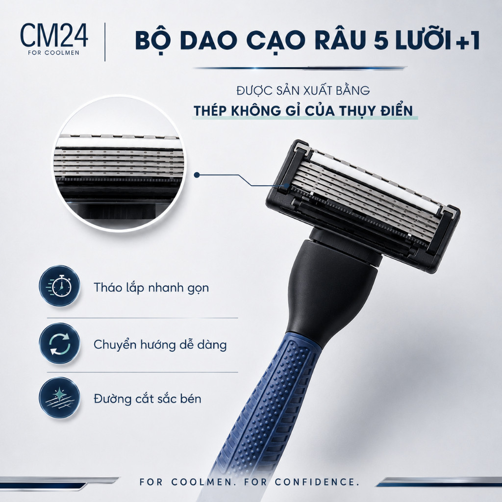 [GIẢM 35%] Hộp 2 Lưỡi Dao Cạo Râu CM24 For Coolmen Loại 5 Lưỡi Chất Liệu Thép Không Gỉ Thụy Sĩ Cạo Dễ Dàng Và An Toàn