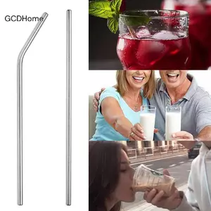 GCDHome 6 Chiếc Kim Loại Có Thể Tái Sử Dụng Thép Không Gỉ 304 Ống Hút Thẳng Bent Ống Hút Uống Có Vỏ Bàn Chải Làm Sạch Bộ Đảng Thanh Phụ Kiện HOT