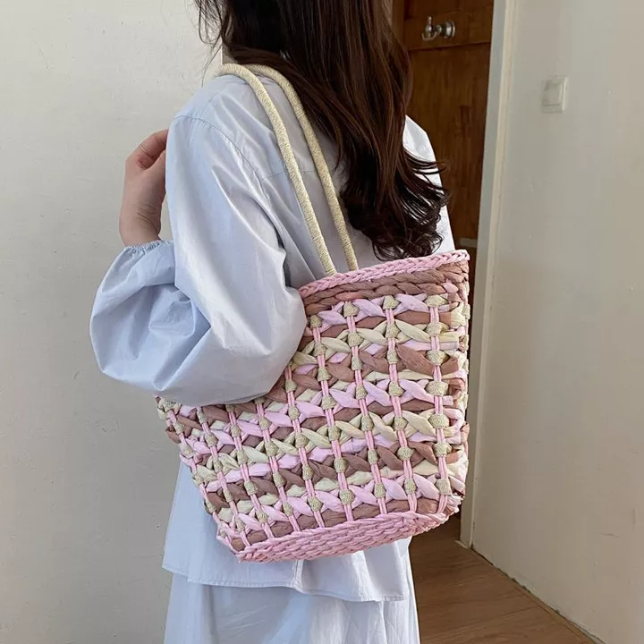 Women's Woven Straw Shoulder Bag – Large, for Work – 3