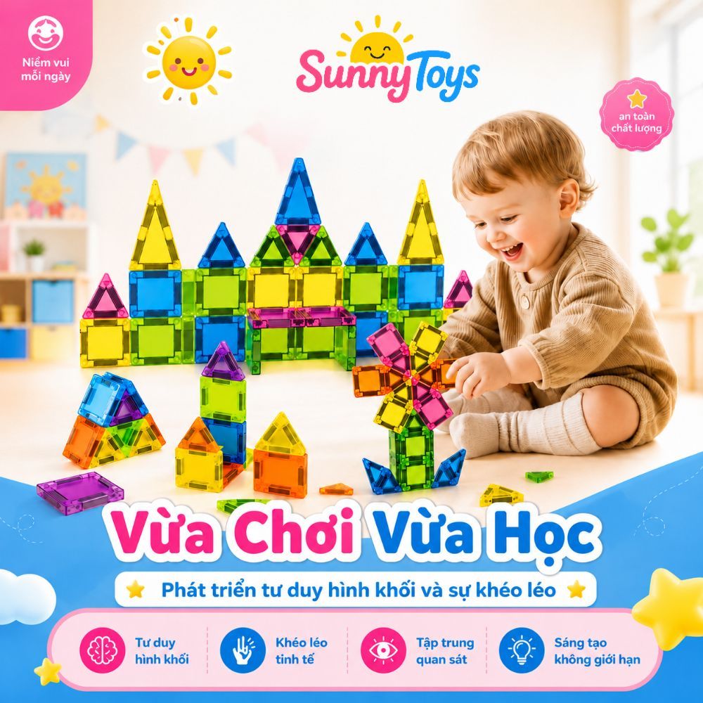 Bộ Nam Châm Lắp Ghép Trong Suốt SunnyToys - Miếng Ghép Sáng Tạo Cho Bé Xếp Hình