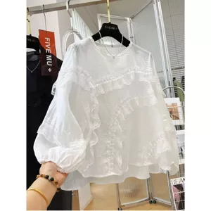 Áo sơ mi trẻ em cổ tròn ren Hàn Quốc, Áo sơ mi nhỏ khí chất độc đáo mùa hè Áo chống nắng hàng đầu