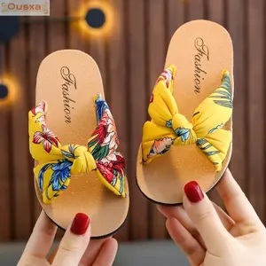 OUSXA Dép Nơ Tập Đi, Dép Bé Gái Chống Trơn Trượt Ngón Chân Mở, Dép Đi Biển Họa Tiết Hoa Bohemian Đế Mềm Dễ Thương Cho Bé Gái