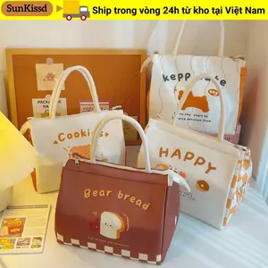 Túi cơm trưa giữ nhiệt SUNKISSD, hộp cơm lớn hoạt hình, túi tote đa năng Kawaii, túi bảo quản thực phẩm di động cho nữ, bé gái