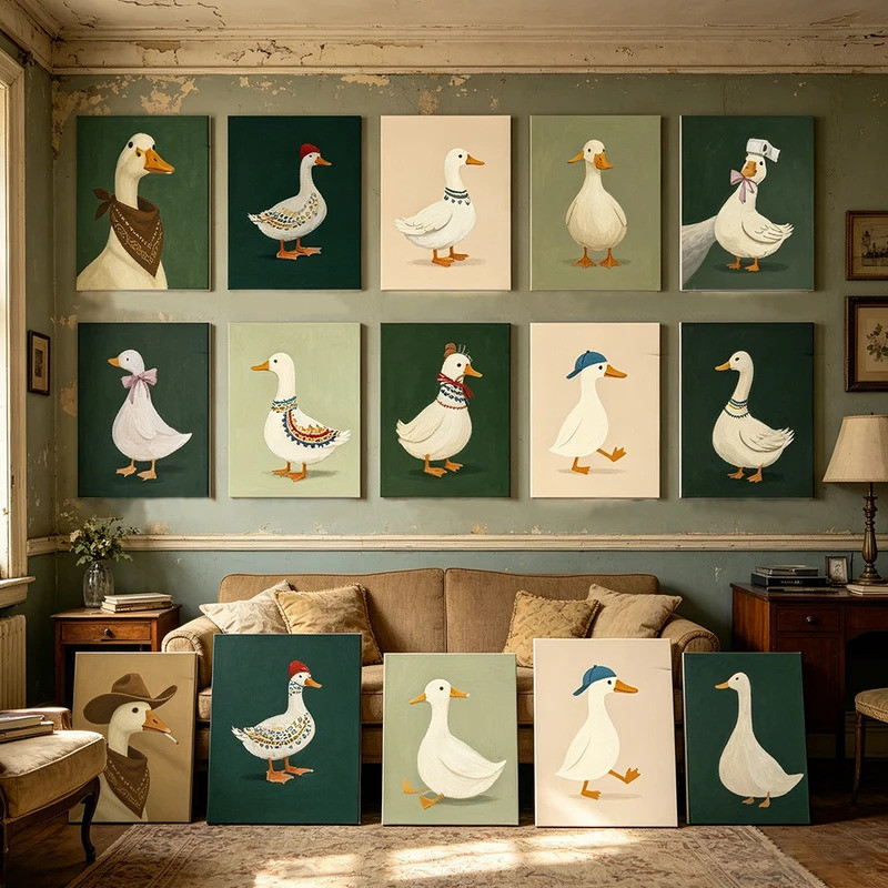 NKCX Vịt Dễ Thương Ngỗng Treo Tường Nghệ Thuật Hoạt Hình Ngộ nghĩnh Tối Giản Poster In Tươi Xanh Tình Yêu Tranh Canvas Phòng Ngủ Hiện Đại Trang Trí Phòng Khách