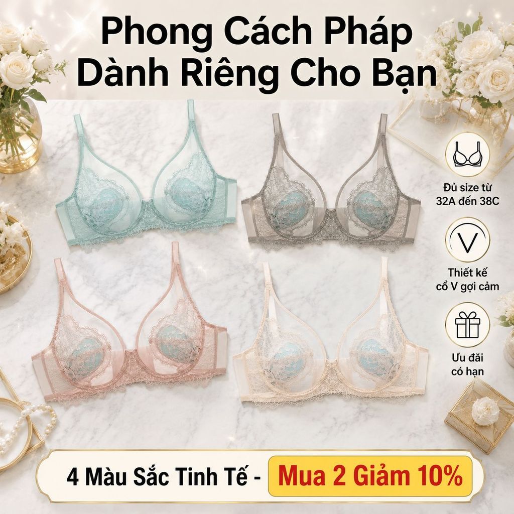 🔥Áo ngực ren mỏng | Áo ngực nâng và thu gọn vòng một | Thiết kế siêu mỏng chống chảy xệ | Bộ áo ngực thoáng mát