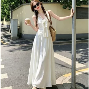 Váy trắng phong cách nhẹ nhàng Mùa hè Phong cách mới kiểu Pháp Váy dài eo hẹp Váy nhỏ mùa hè