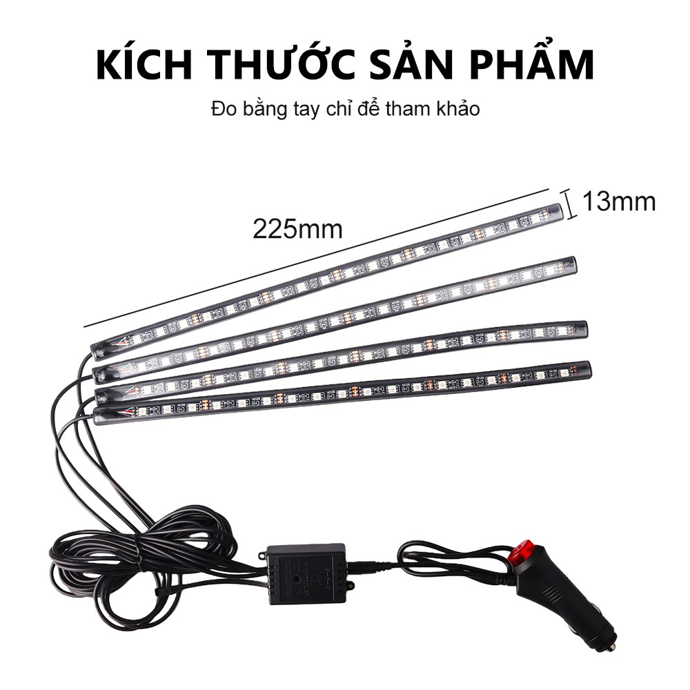 Đèn Led Gầm Ghế Ô Tô Nội Thất Nháy Theo Nhạc, Nhiều Chế Độ Màu Sắc, Cắm USB/Tẩu, Điều Khiển Từ Xa